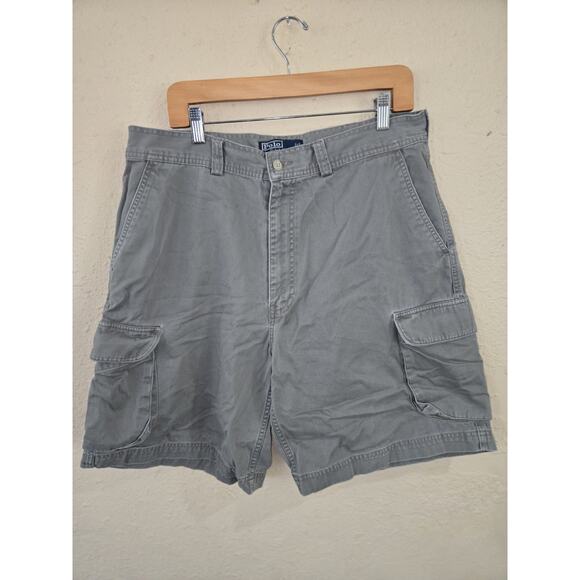 Polo By Ralph Lauren Cargo Shorts Mens Flat Front Gray Green Cotton, Size 36 - Picture 1 of 7